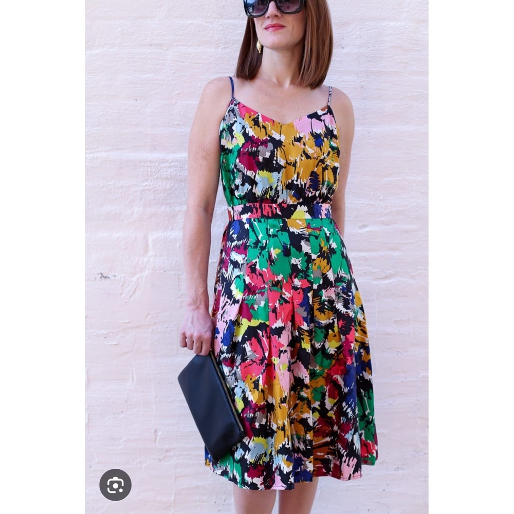 J. Crew Women's Multi Color Brushstroke Print‎ Fit Flare Midi Dress Size 2